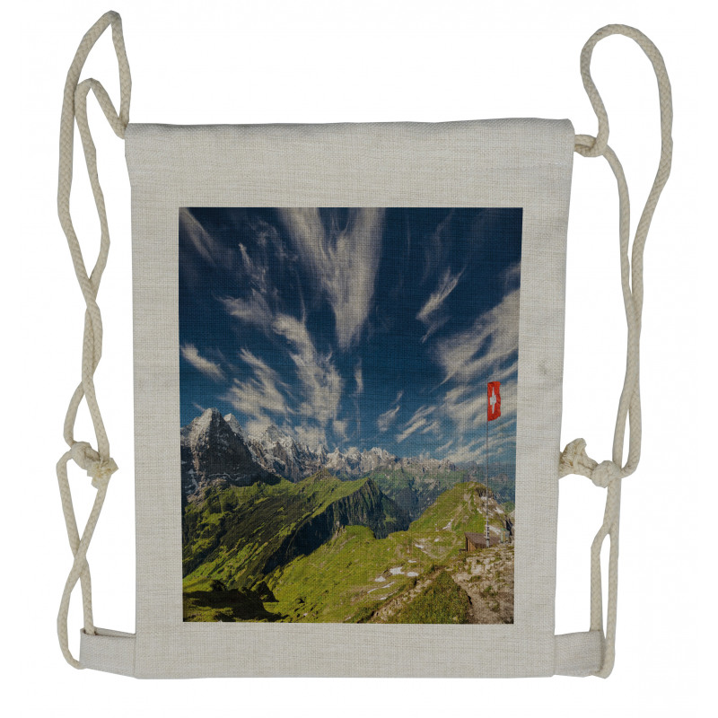 View of the Swiss Alps Drawstring Backpack