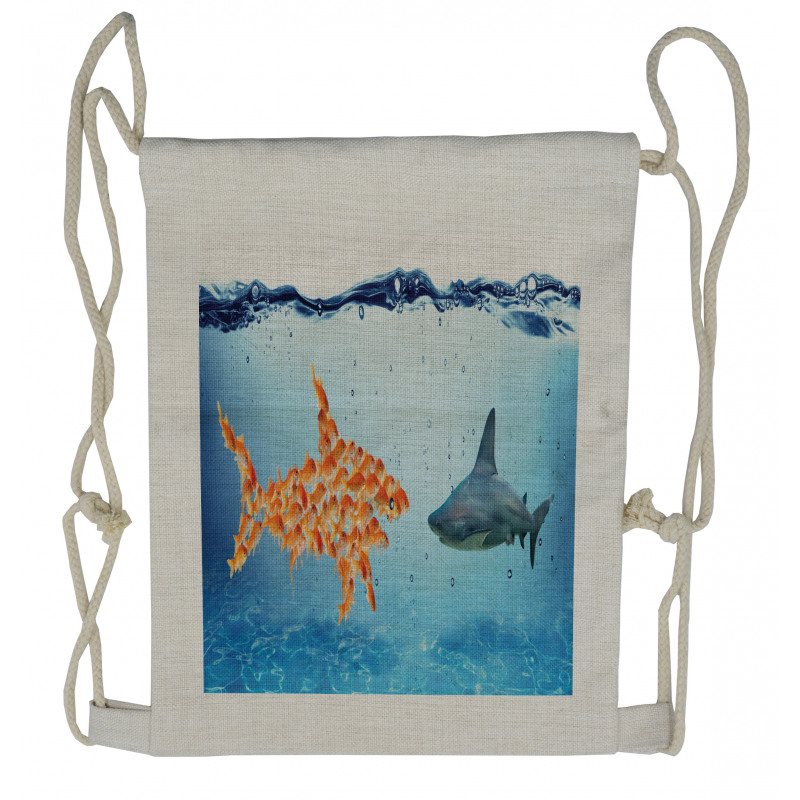 Fish Team up Against Shark Drawstring Backpack