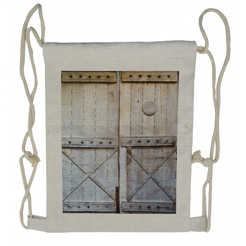 Country Rusty Wooden Door Drawstring Backpack