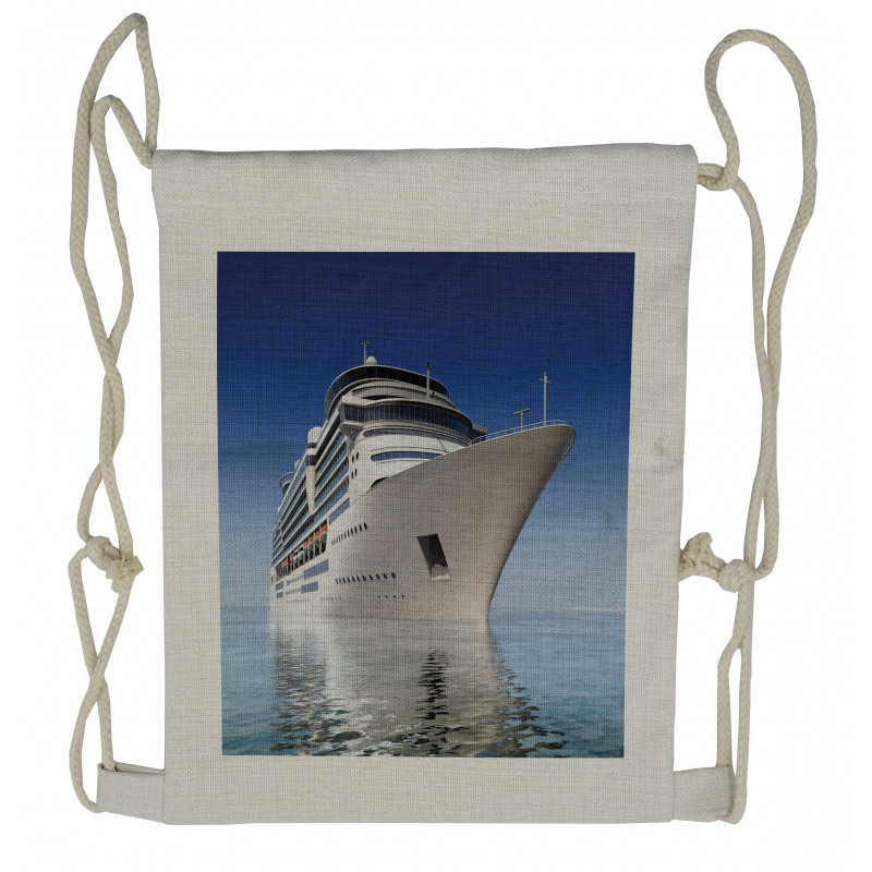 White Ship on the Water Drawstring Backpack