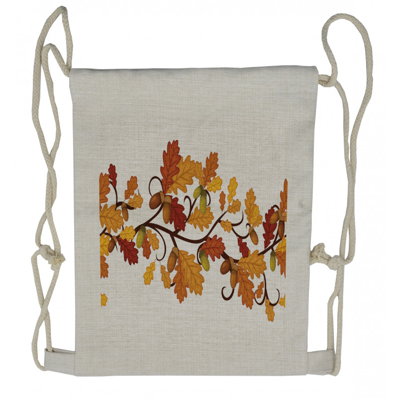 Autumn Oak Leaves and Acorns Drawstring Backpack