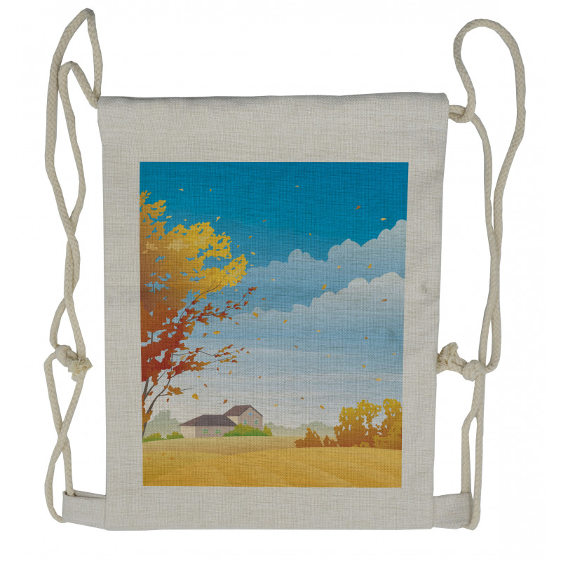 Autumn Fields Tree Farmhouse Drawstring Backpack