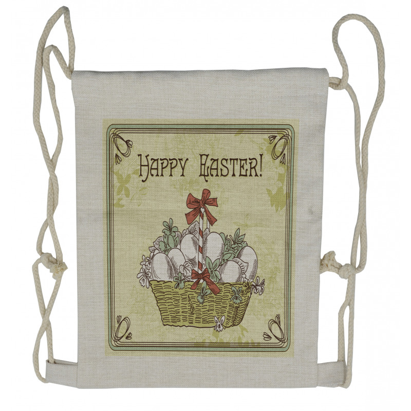 Vintage Ribbon Basket Eggs Drawstring Backpack