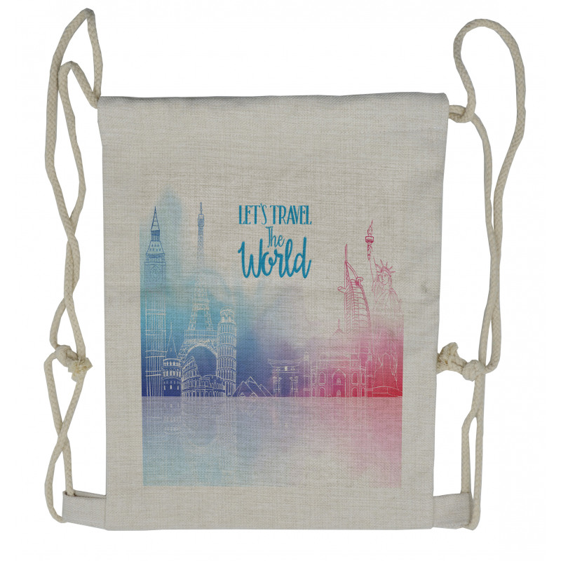 Travel the World Hand Drawn Drawstring Backpack