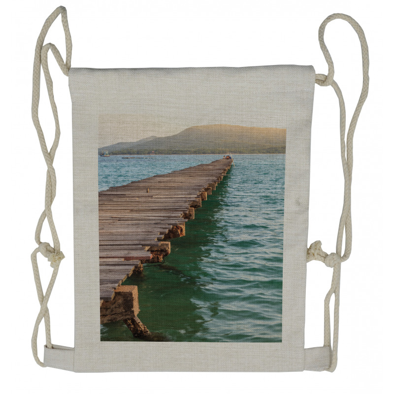 Wood Bridge Pier Sea Drawstring Backpack