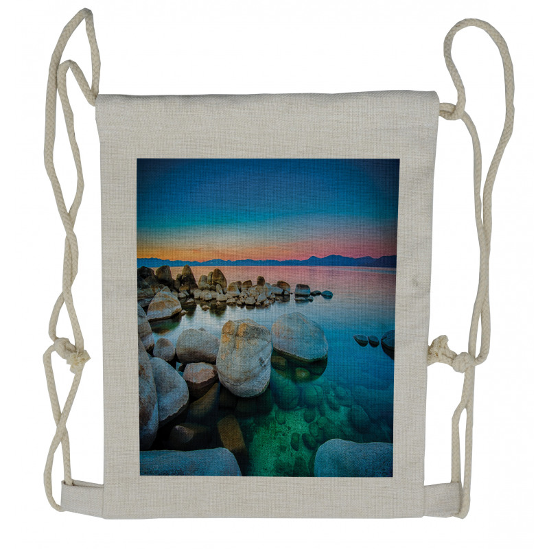 Stones Sunset View over Water Drawstring Backpack