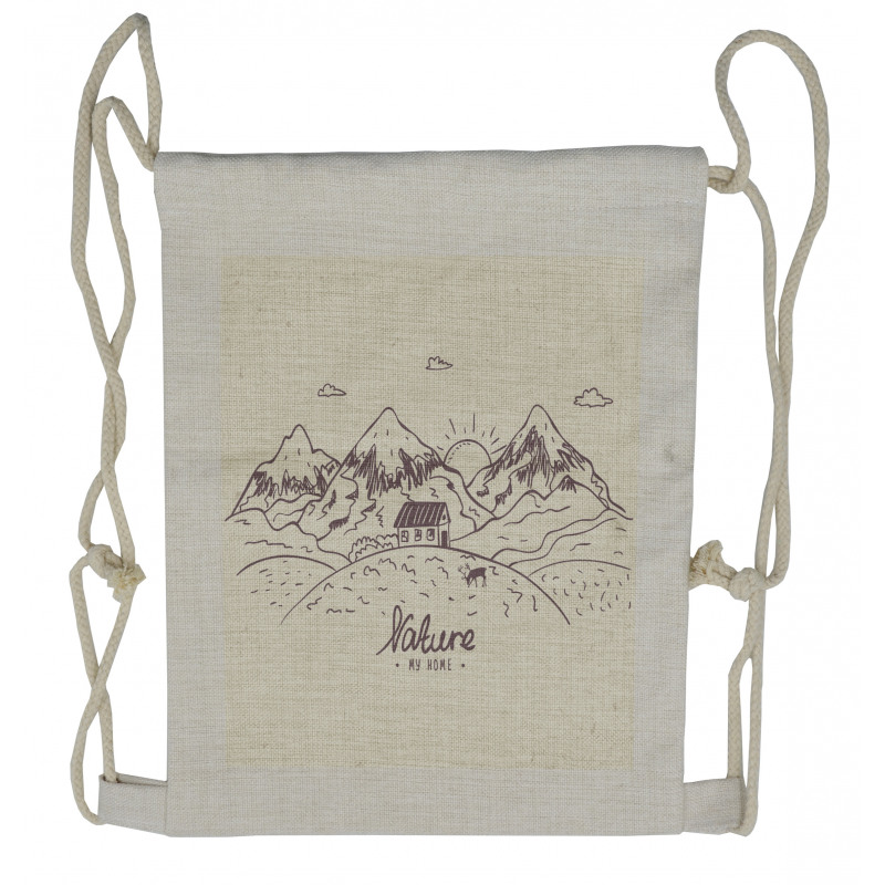 Doodle Mountain Deer House Drawstring Backpack