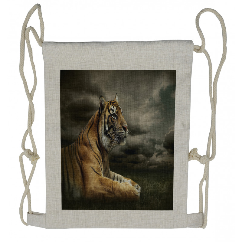 Jungle African Cat Clouds Drawstring Backpack