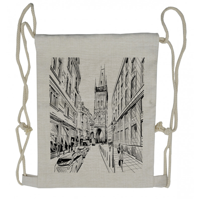 Prague City Sketch Drawstring Backpack