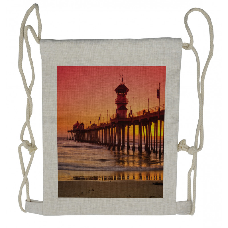 Huntington Beach Pier Sunset Drawstring Backpack