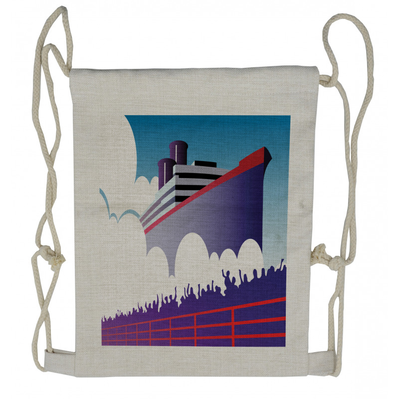 Large Ship with Harbor People Drawstring Backpack