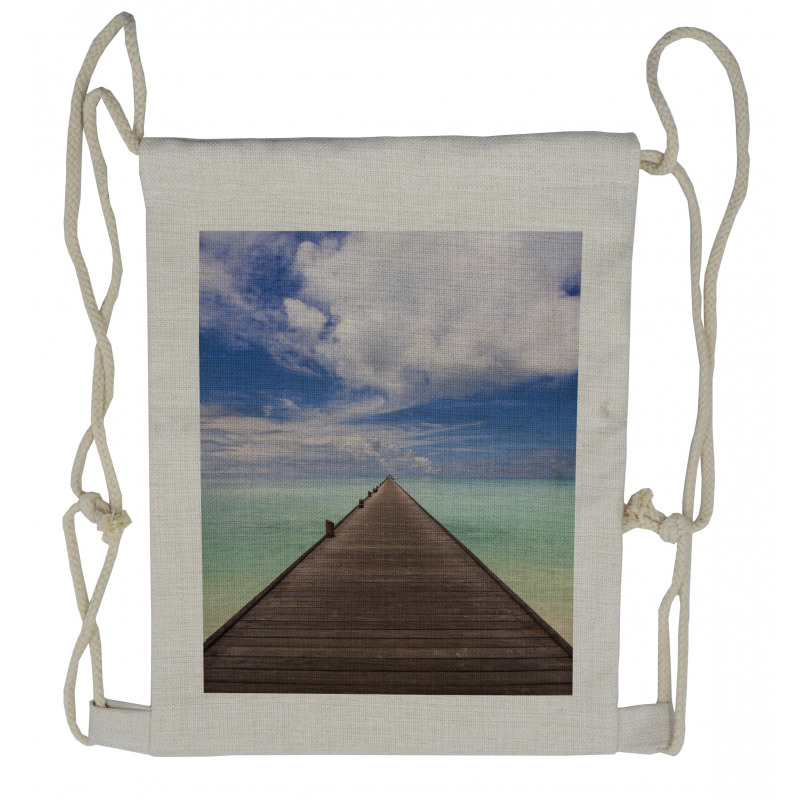 Peaceful View Long Jetty Ocean Drawstring Backpack