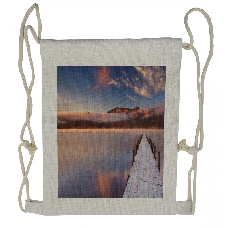 Japanese Lake Autumn Sunrise Drawstring Backpack