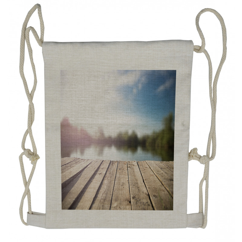 Grunge Wood Pier Blurred Photo Drawstring Backpack