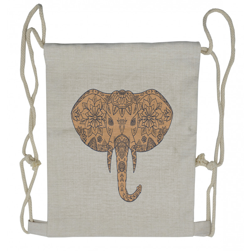 Floral Elephant Head Front Drawstring Backpack