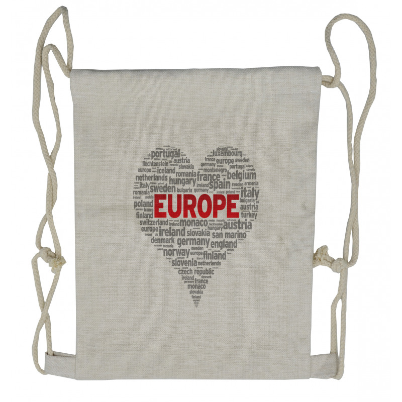 European Country Names Heart Drawstring Backpack