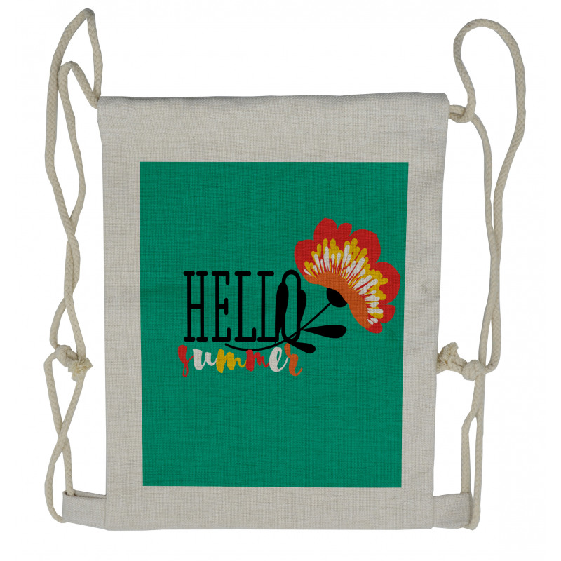 Floral Hello Summer Text Drawstring Backpack