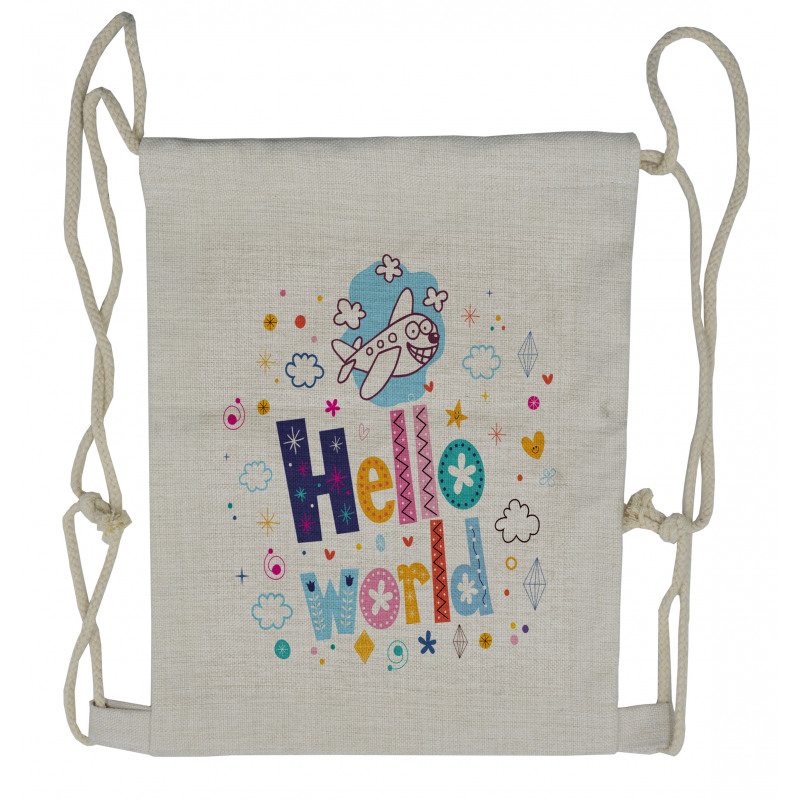 Childish Hello World Phrase Drawstring Backpack