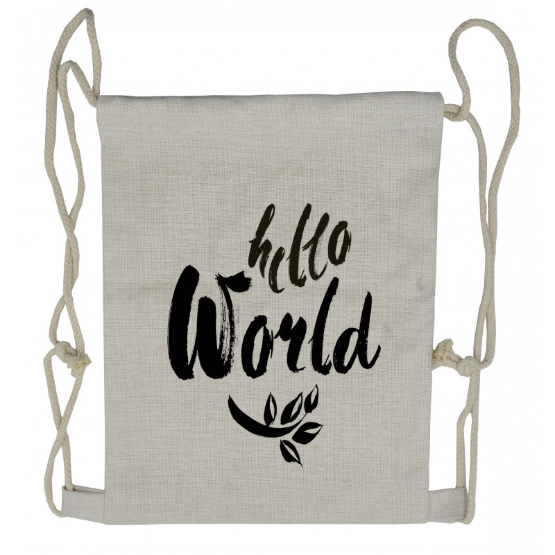 Brush Lettering Hello World Drawstring Backpack