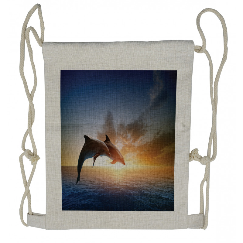 Couple of Dolphins Jump on Sea Drawstring Backpack