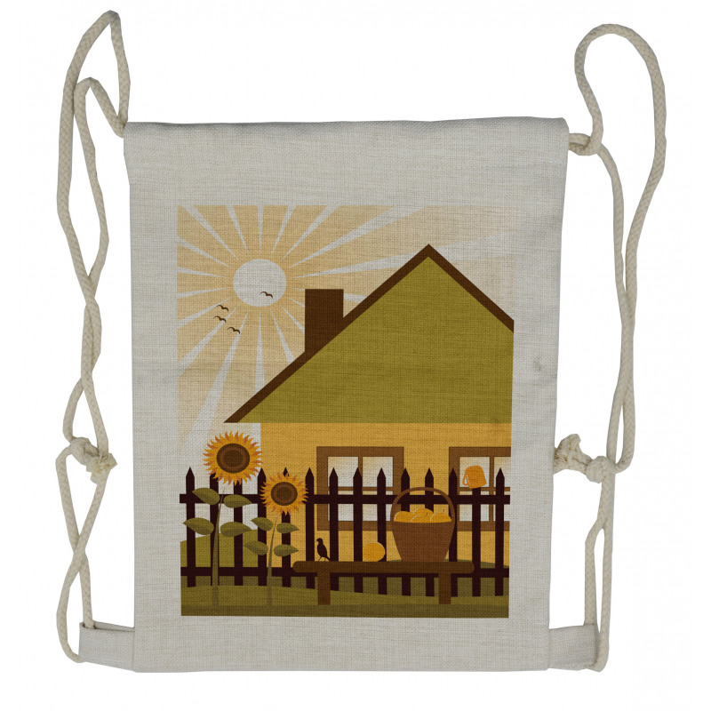 Cartoon House with Garden Drawstring Backpack