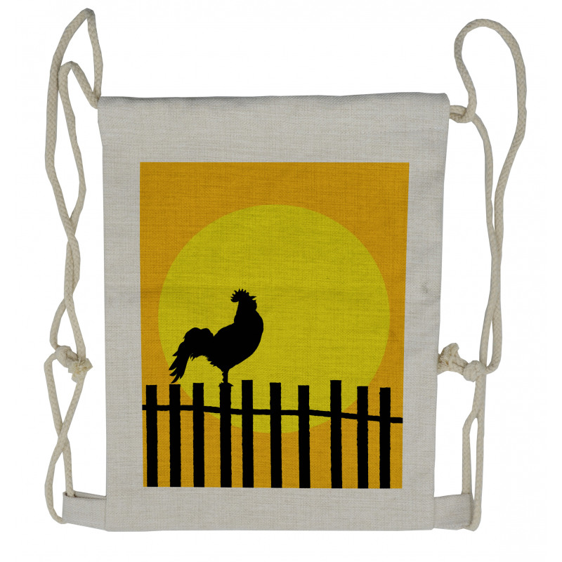 Rooster Silhouette Sunrise Drawstring Backpack