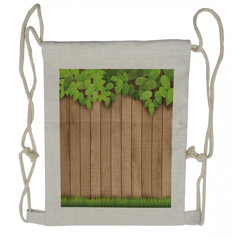 Leafy Tree Branch Grass Fence Drawstring Backpack