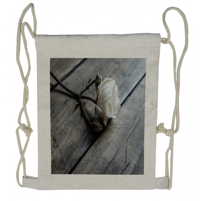 Romantic Flower Rustic Table Drawstring Backpack