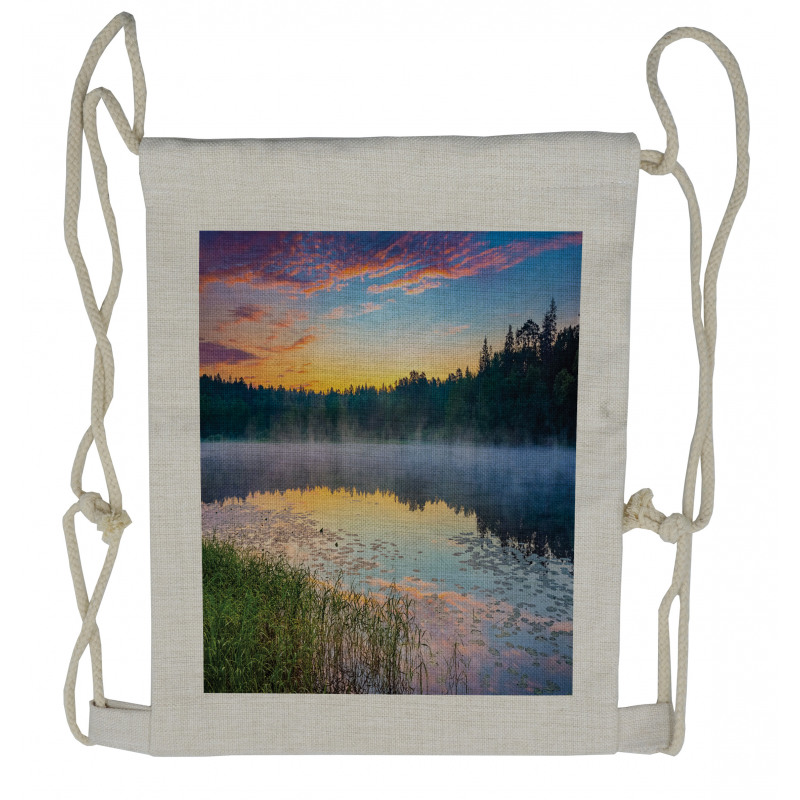 Foggy Sunset on Lake Drawstring Backpack