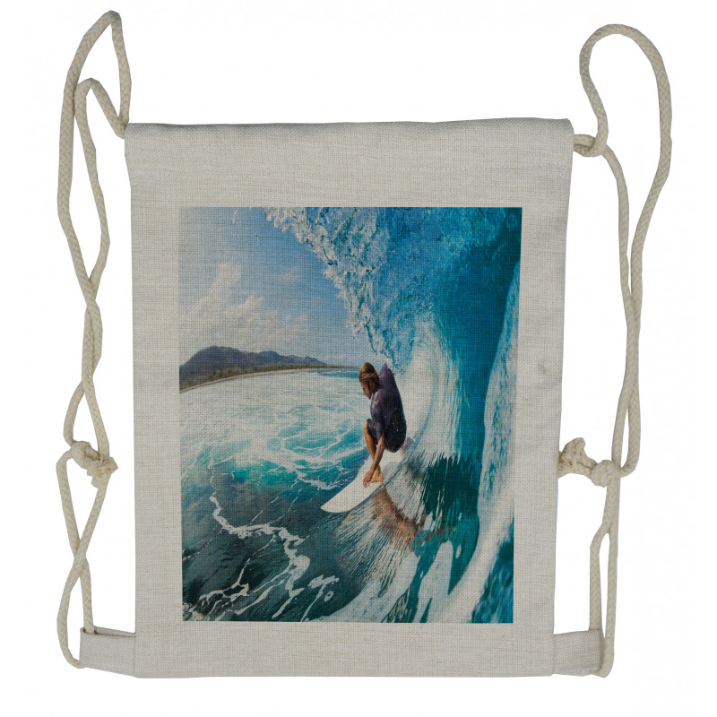 Coastal Surfing on Waves Drawstring Backpack