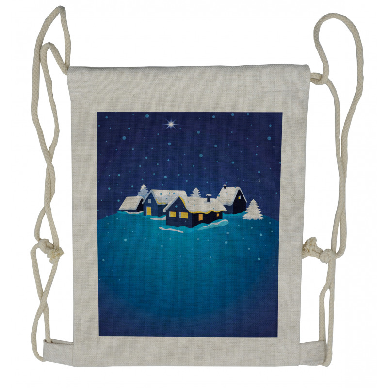 Snowy Small Town Cozy Home Drawstring Backpack