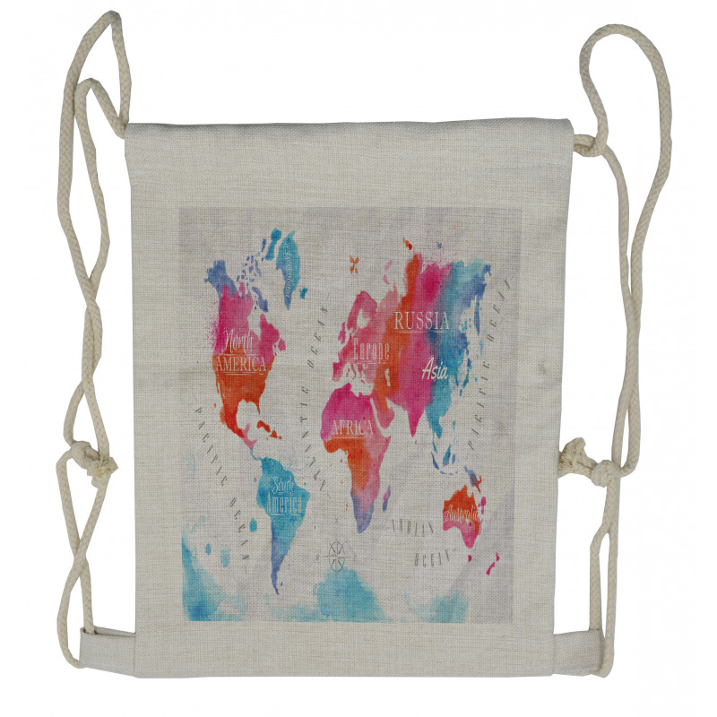 Watercolored World Map Drawstring Backpack