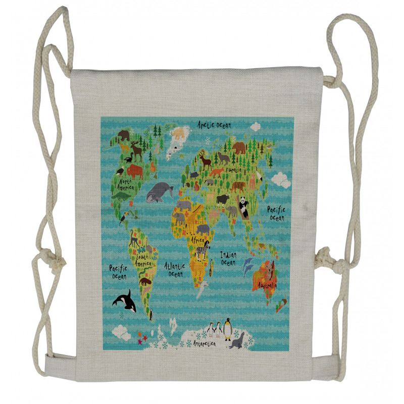 Kids World Map of Animal Drawstring Backpack