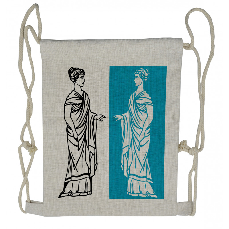 Greek Woman with Long Tunic Drawstring Backpack