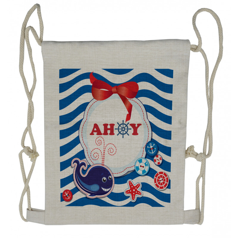 Marine Ahoy Cartoon Whale Drawstring Backpack