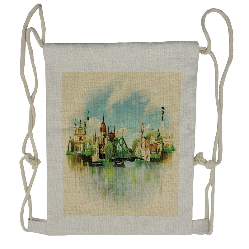 Watercolor Old Budapest Drawstring Backpack