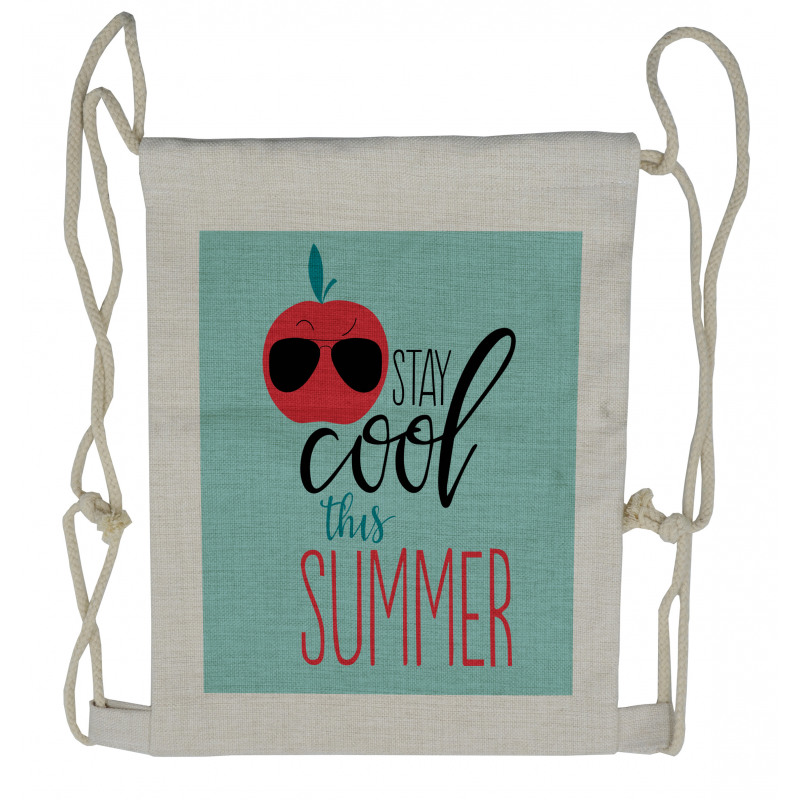 Apple with Sunglasses Drawstring Backpack