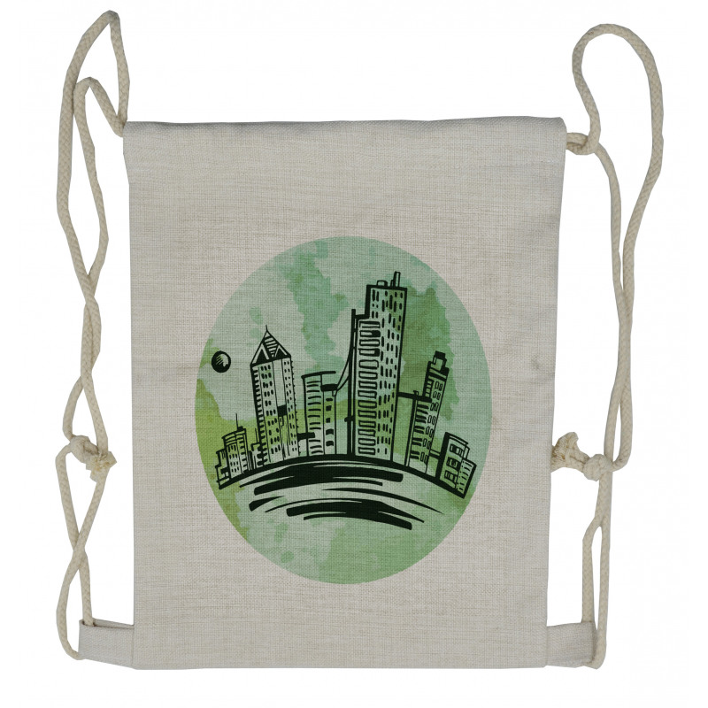 Watercolor Buildings Art Drawstring Backpack