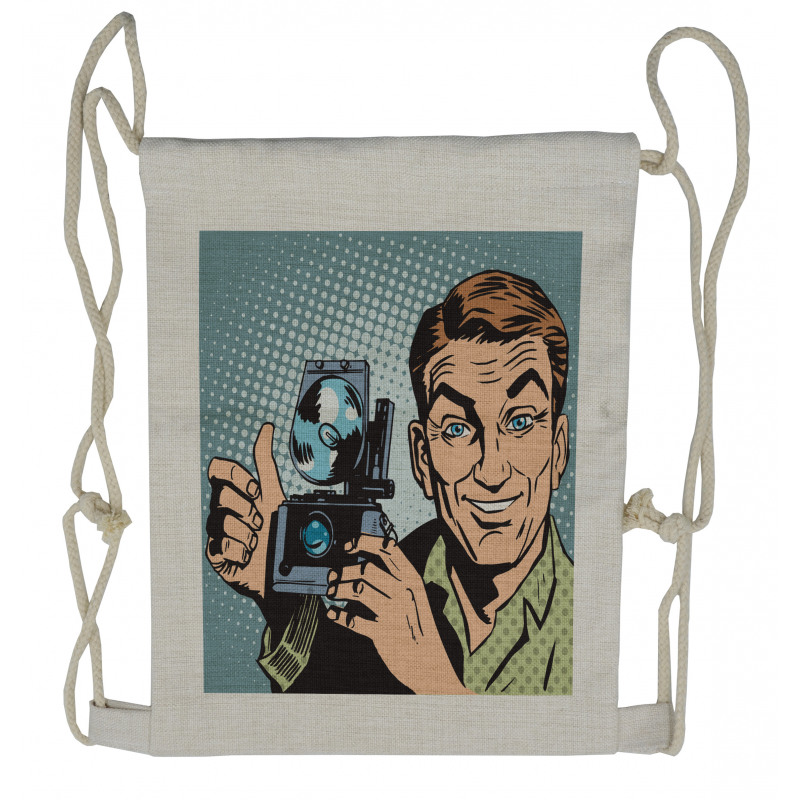 Comic Strip Photographer Drawstring Backpack