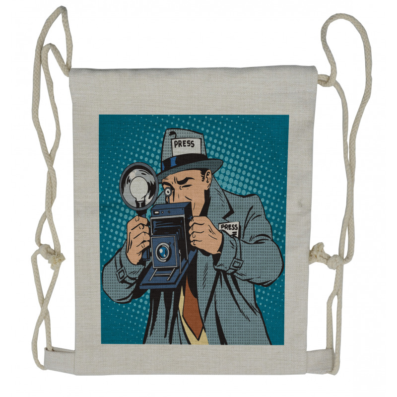 Comic Photographer Man Drawstring Backpack