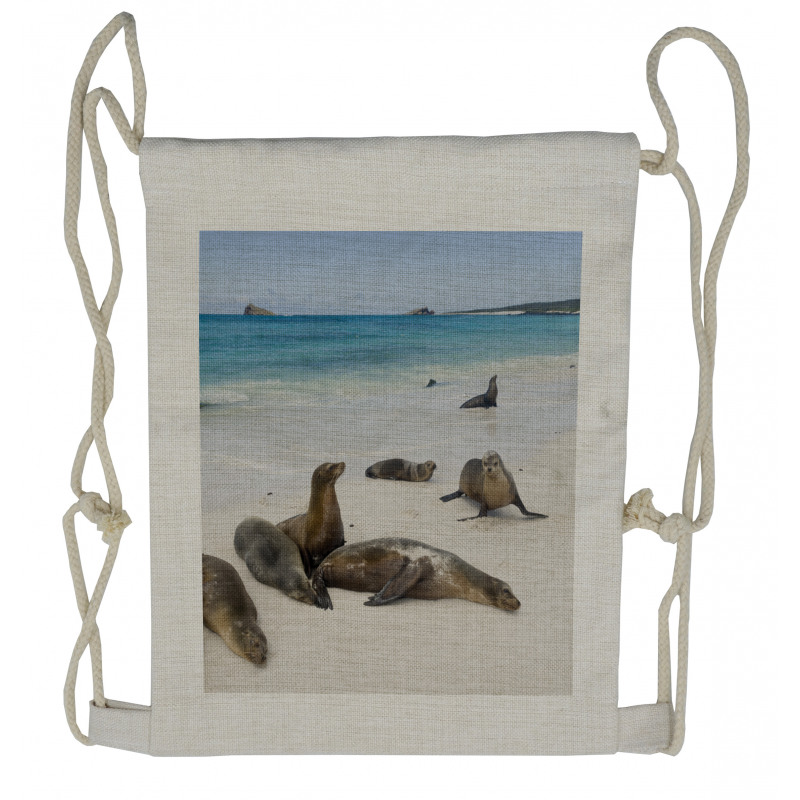 Galapagos Island Sea Lions Drawstring Backpack