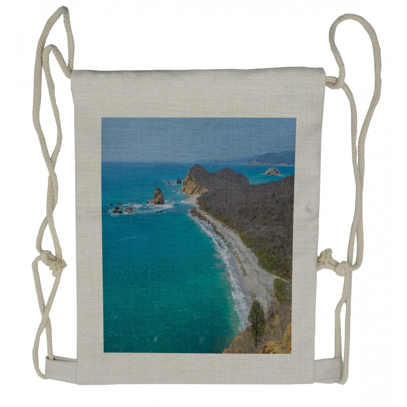 Los Frailes Beach Panoramic Drawstring Backpack