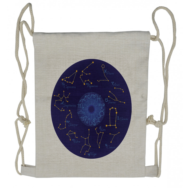 Round Shape Astrology Map Drawstring Backpack