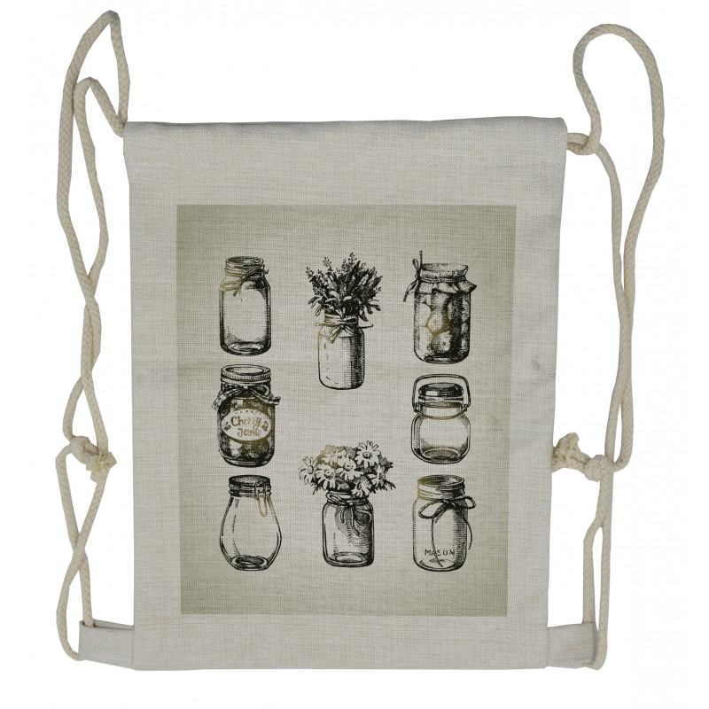 Rustic Sketchy Jars Drawstring Backpack