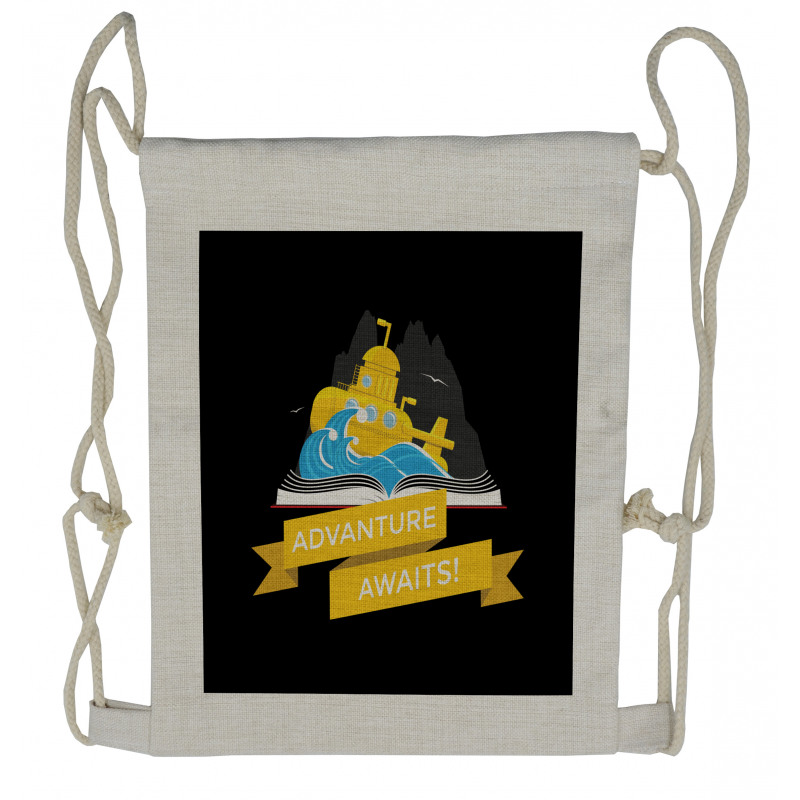 Adventure Awaits Book Drawstring Backpack