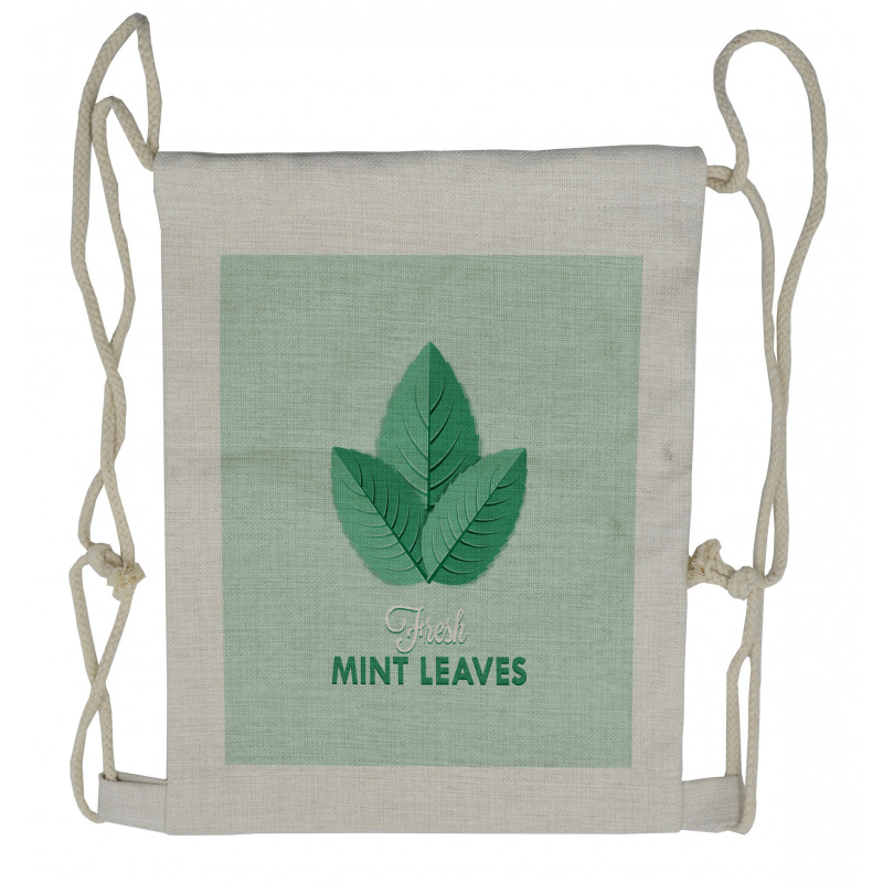 Fresh Mint Leaves Calligraphy Drawstring Backpack