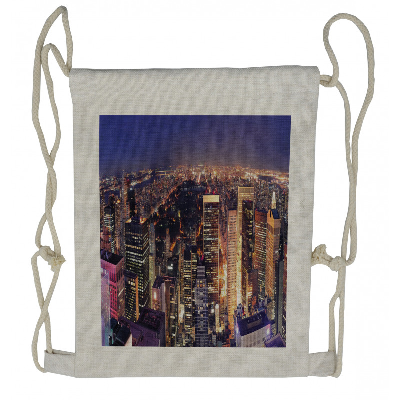 New York Panoramic Aerial Night Drawstring Backpack