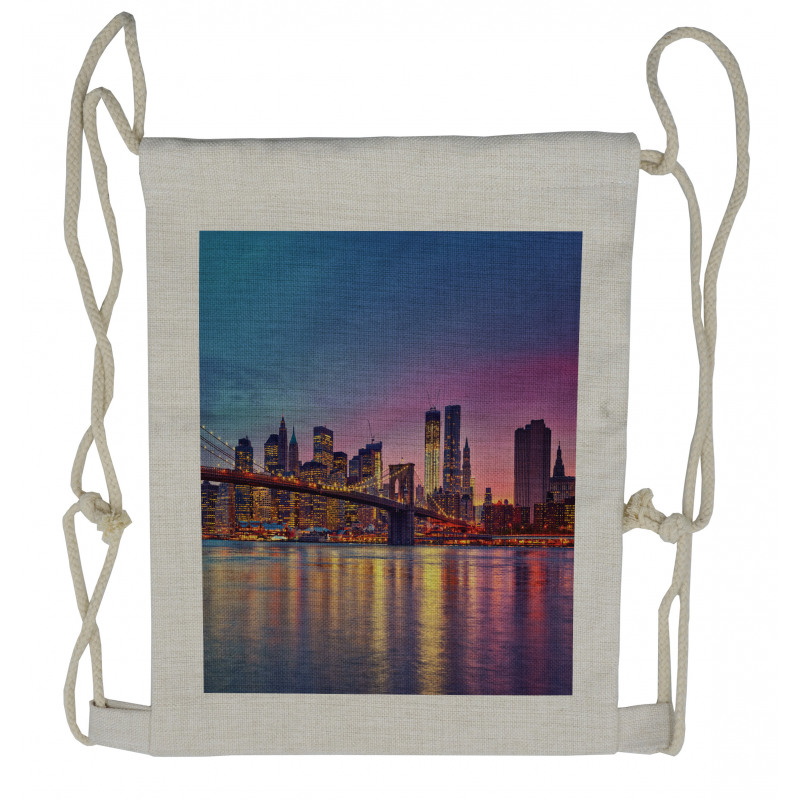 Manhattan Vivid Dusk Skyline Drawstring Backpack