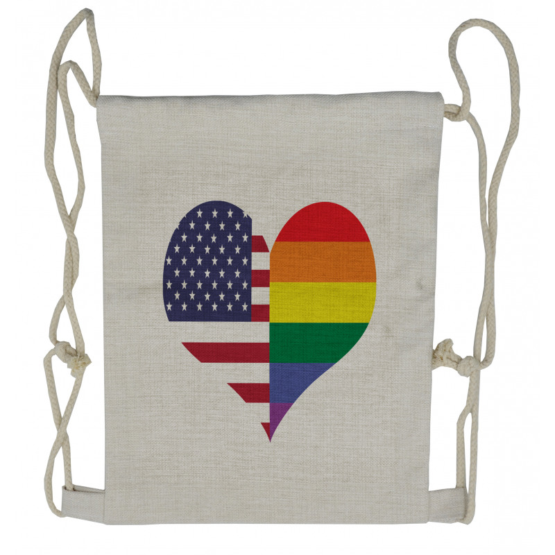 Heart with Old Glory Rainbow Drawstring Backpack