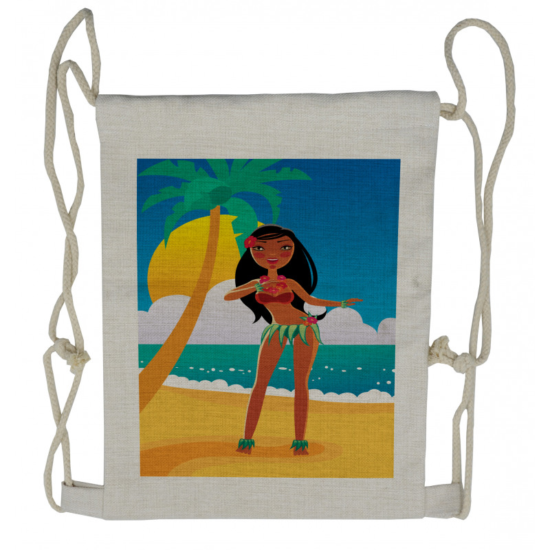 Hawaiian Woman Dancing Drawstring Backpack